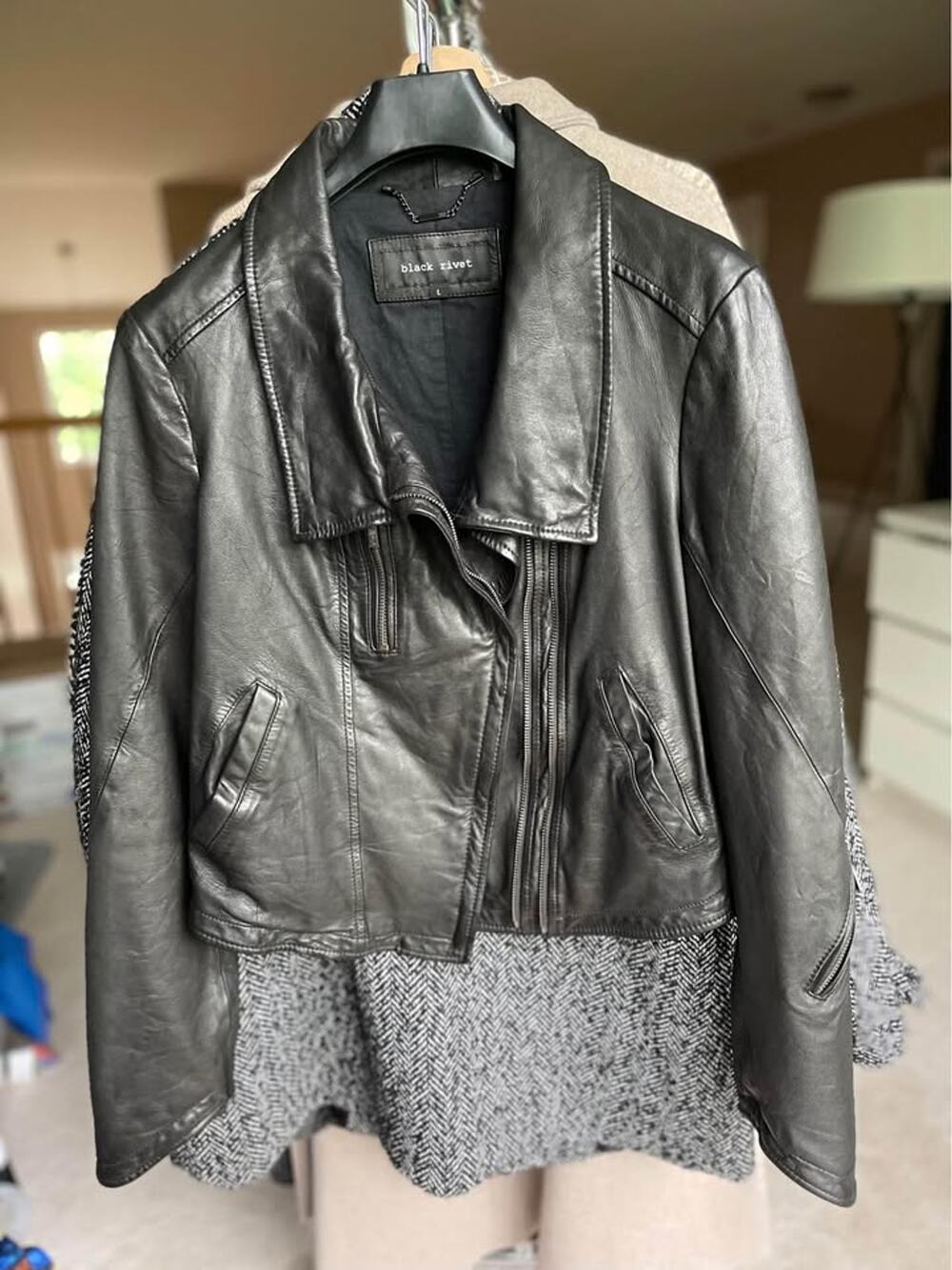 Black Rivet Moto Leather Jacket Large